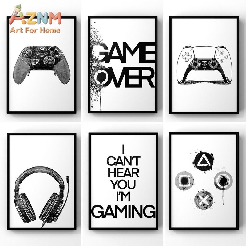 AZNM ภาพผ้าแคนวาสสีขาวดำสำหรับ - Gaming Accessories For Room บทวิจารณ์และราคา